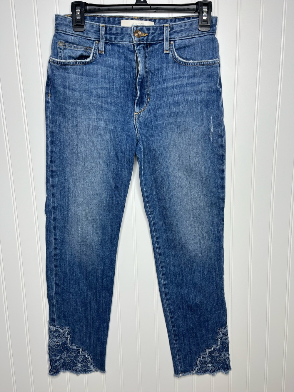 Joe's Jeans The Debbie High Rise Straight Crop Lace Floral Embroidered Hem Sz 26